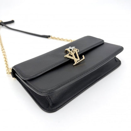 Louis Vuitton Chain Wallet LV Blue Mu on 2-Way Shoulder Bag Leather Black Gold — view 3