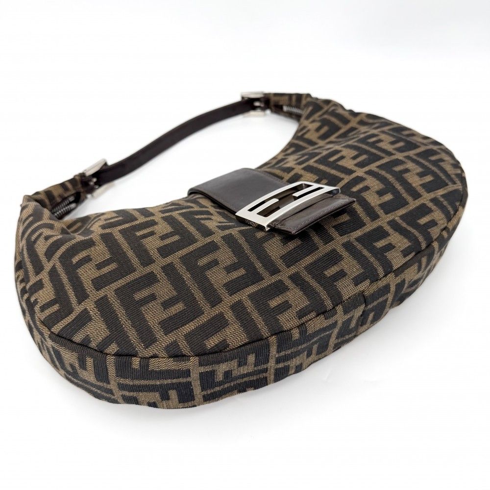 Fendi Moon Shoulder Bag Zucca Pattern Canvas Leather Brown Silver — view 3