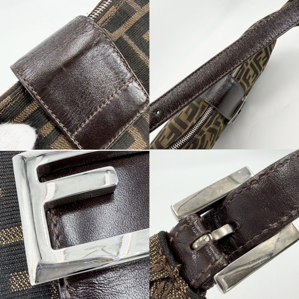 Fendi Moon Shoulder Bag Zucca Pattern Canvas Leather Brown Silver — view 7