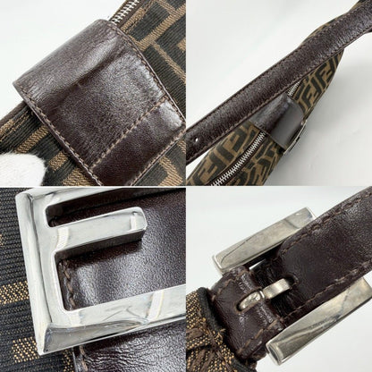 Fendi Moon Shoulder Bag Zucca Pattern Canvas Leather Brown Silver — view 7