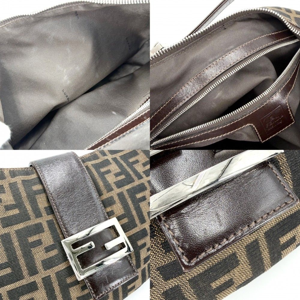 Fendi Moon Shoulder Bag Zucca Pattern Canvas Leather Brown Silver — view 6