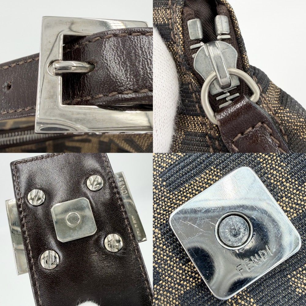 Fendi Moon Shoulder Bag Zucca Pattern Canvas Leather Brown Silver — view 8
