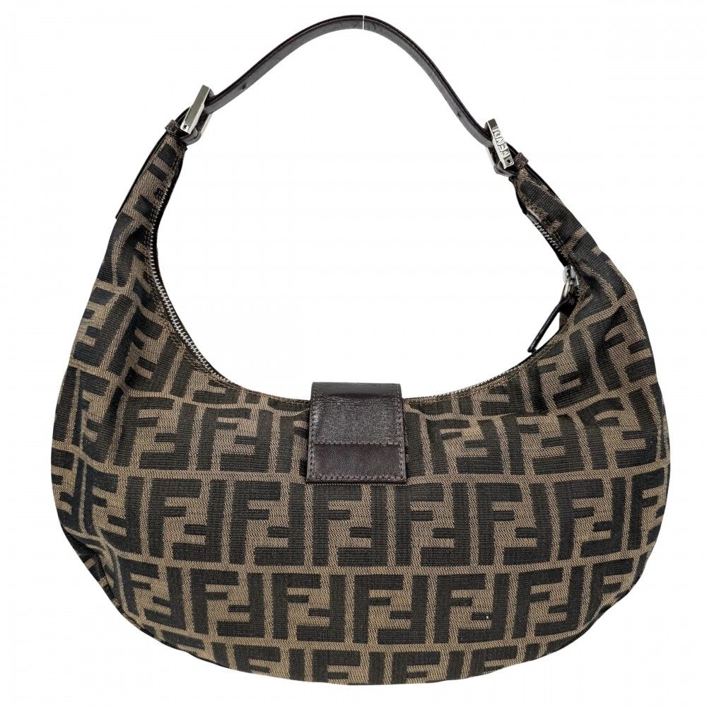 Fendi Moon Shoulder Bag Zucca Pattern Canvas Leather Brown Silver — view 2