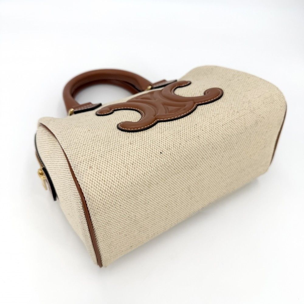 Celine 2-Way Triomphe Cuir Small Mini Boston Shoulder Bag Crossbody Canvas — view 3