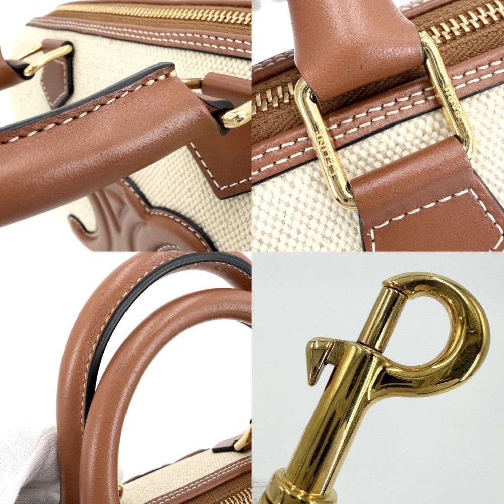 Celine 2-Way Triomphe Cuir Small Mini Boston Shoulder Bag Crossbody Canvas — view 7
