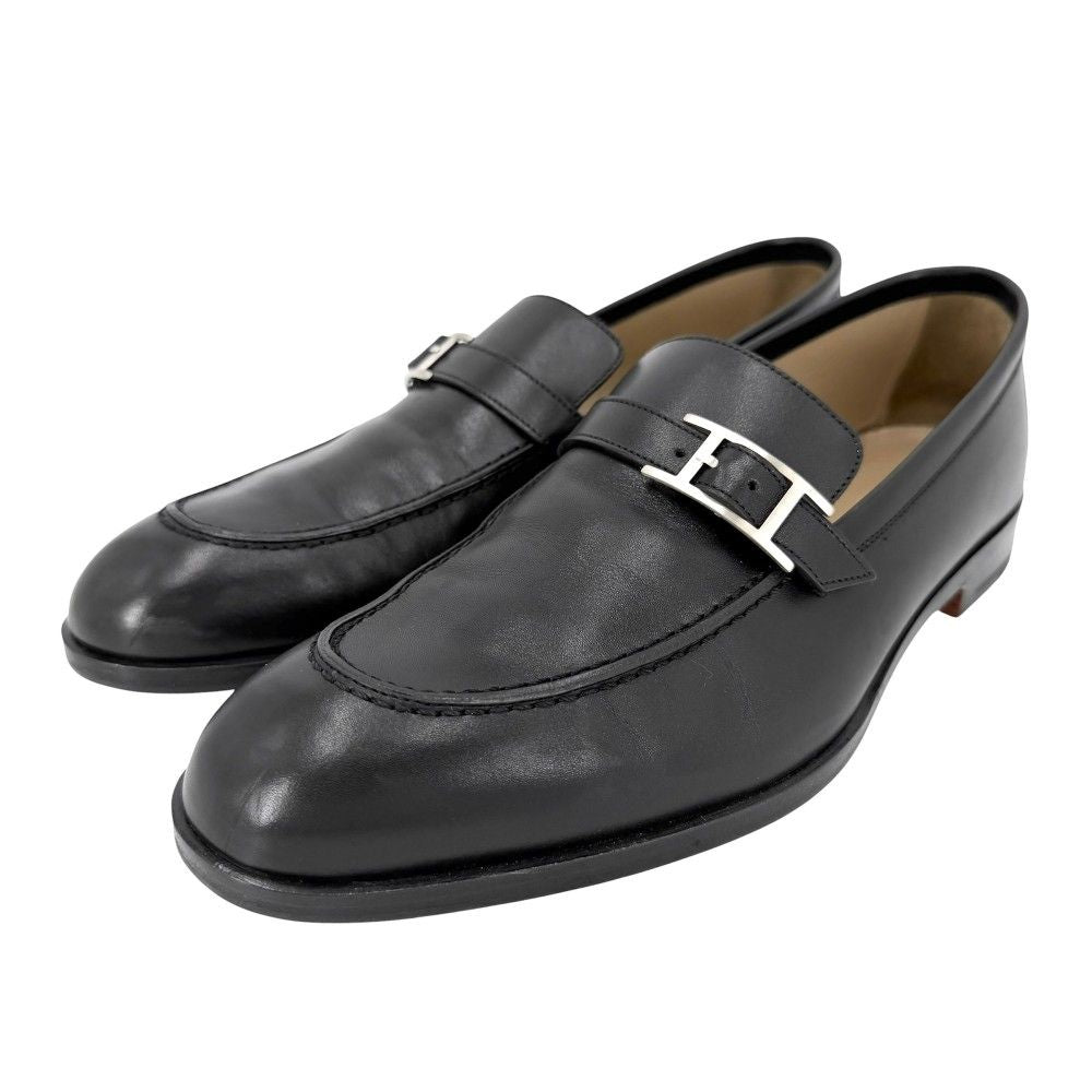 Hermes Loafers Monterey Moccasins Shoes 41.5 Leather Black Silver