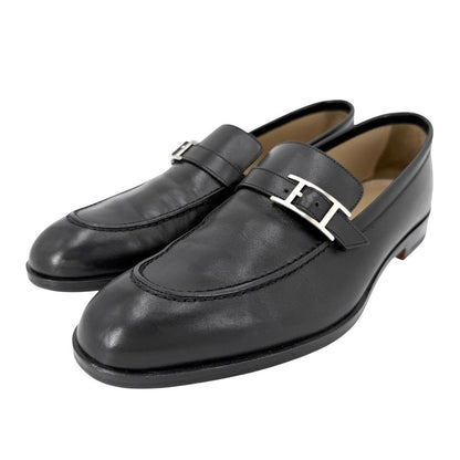 Hermes Loafers Monterey Moccasins Shoes 41.5 Leather Black Silver