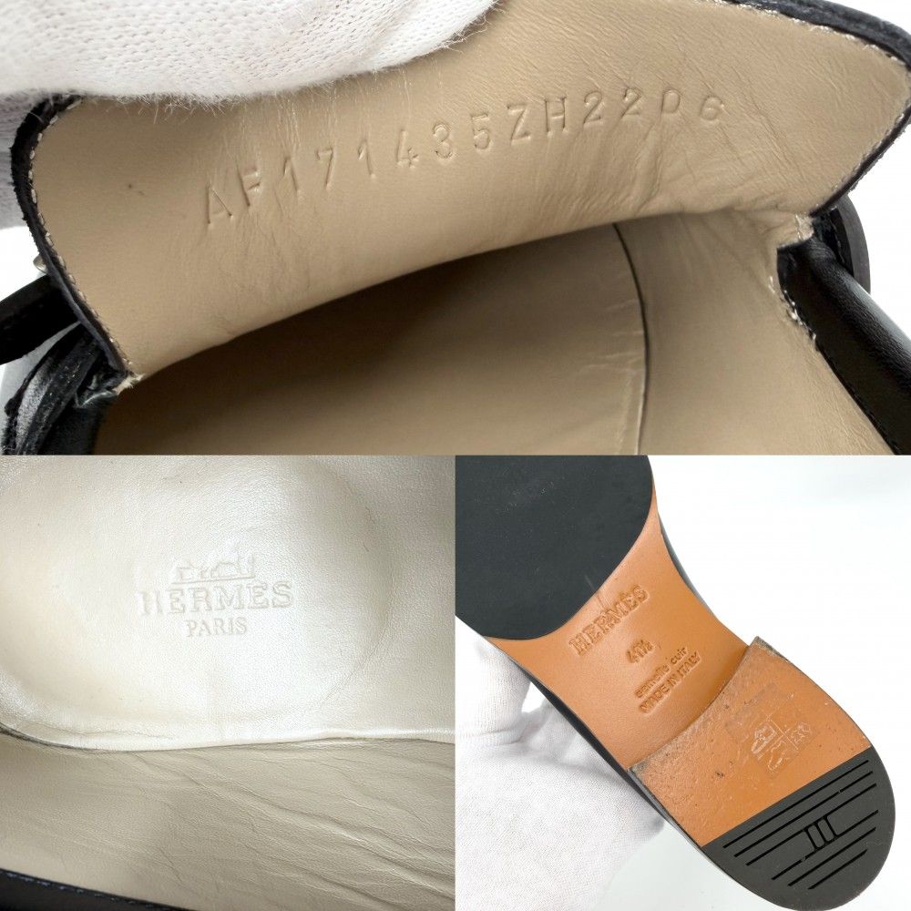 Hermes Loafers Monterey Moccasins Shoes 41.5 Leather Black Silver — view 3