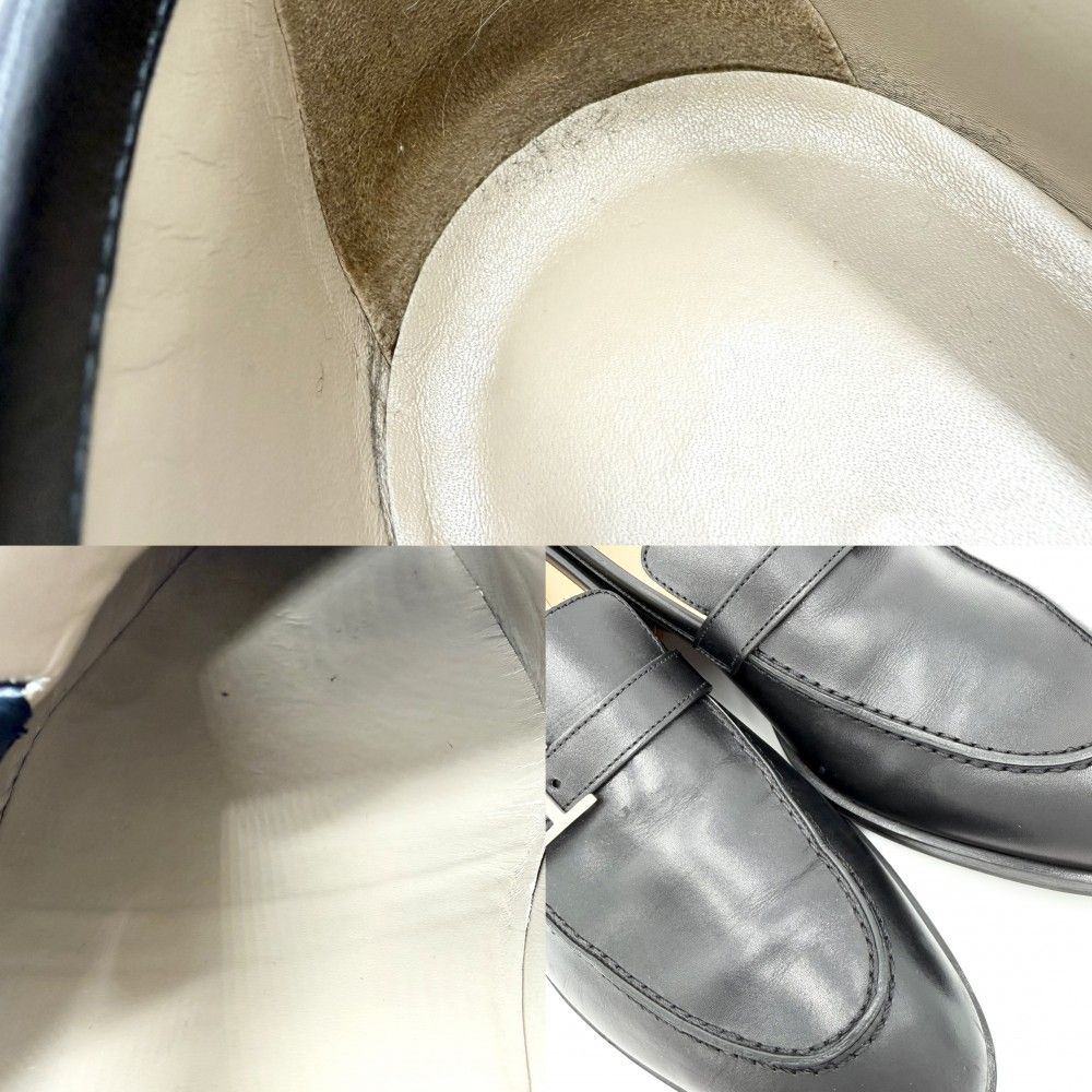 Hermes Loafers Monterey Moccasins Shoes 41.5 Leather Black Silver — view 6