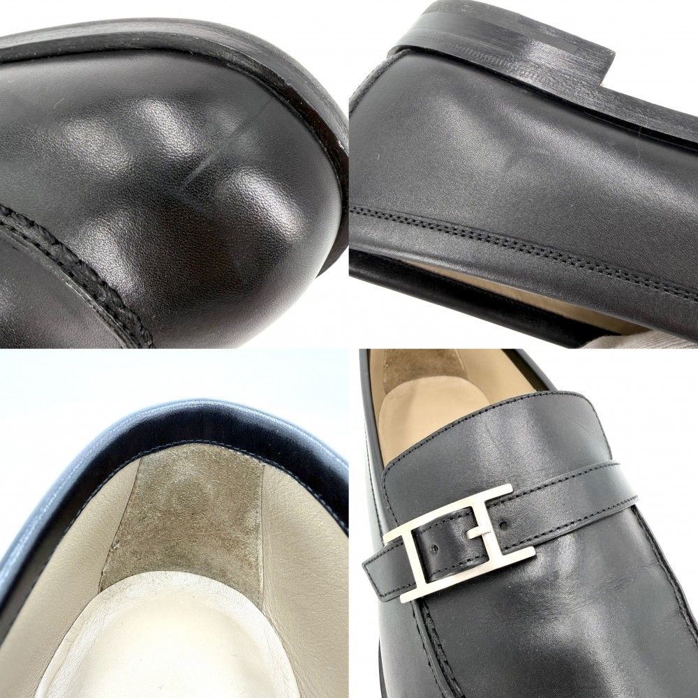 Hermes Loafers Monterey Moccasins Shoes 41.5 Leather Black Silver — view 5