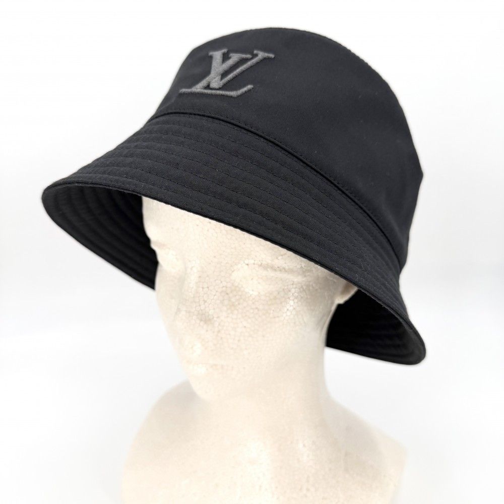 Louis Vuitton Hat Logo Embroidery Bucket Hat Only LV S Hat Cotton Black — view 2