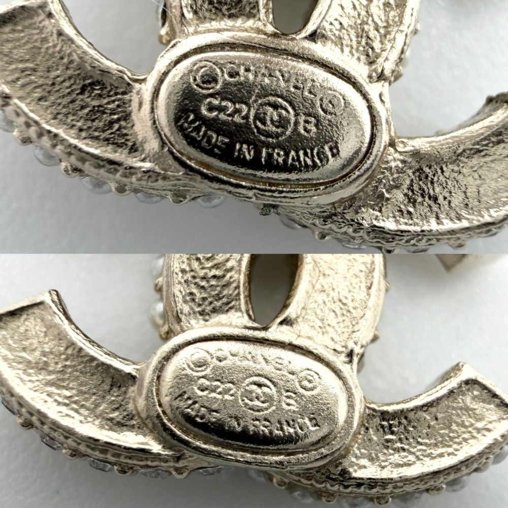Chanel Earrings CC Logo Line Stone Faux Pearl Gold Plated White — view 5