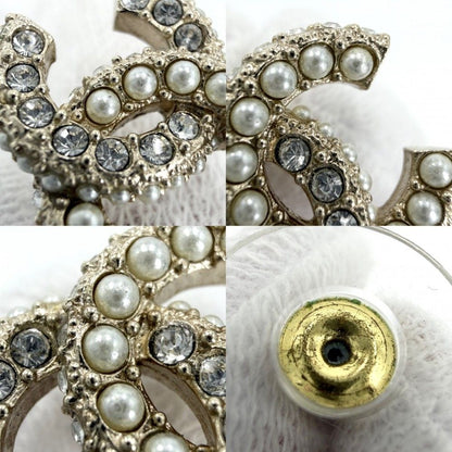 Chanel Earrings CC Logo Line Stone Faux Pearl Gold Plated White — view 6