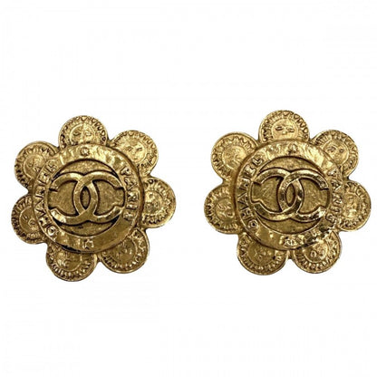 Chanel Earrings Flower Motif CC Logo Vintage 2 8 Gold