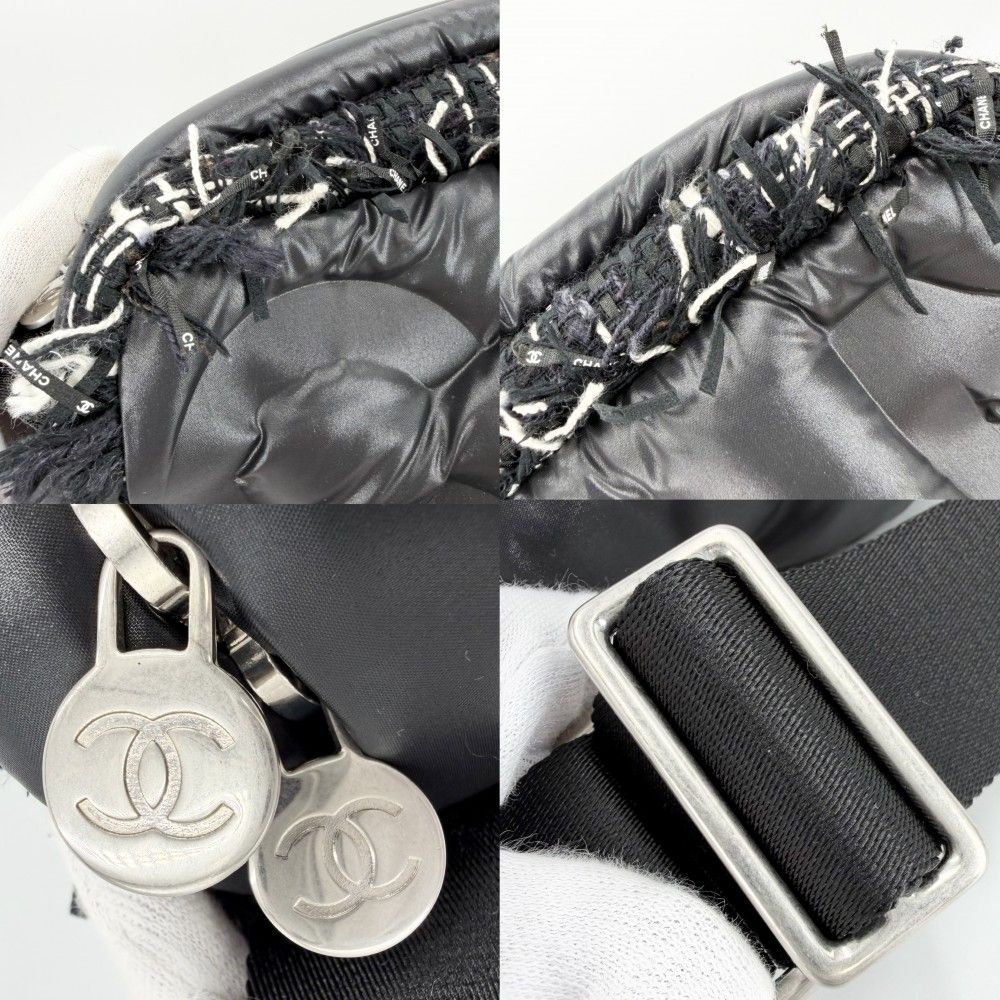 Chanel Shoulder Bag Coconage Tweed Logo Crossbody Nylon Black Silver — view 6