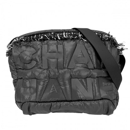Chanel Shoulder Bag Coconage Tweed Logo Crossbody Nylon Black Silver