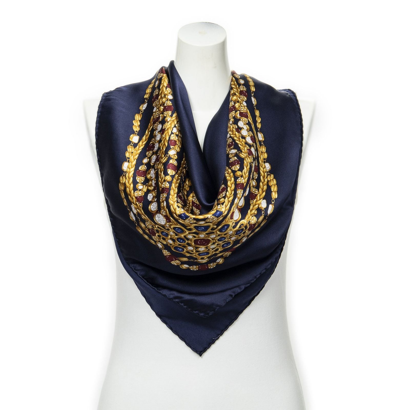 Chanel Scarf Navy Gold Silk