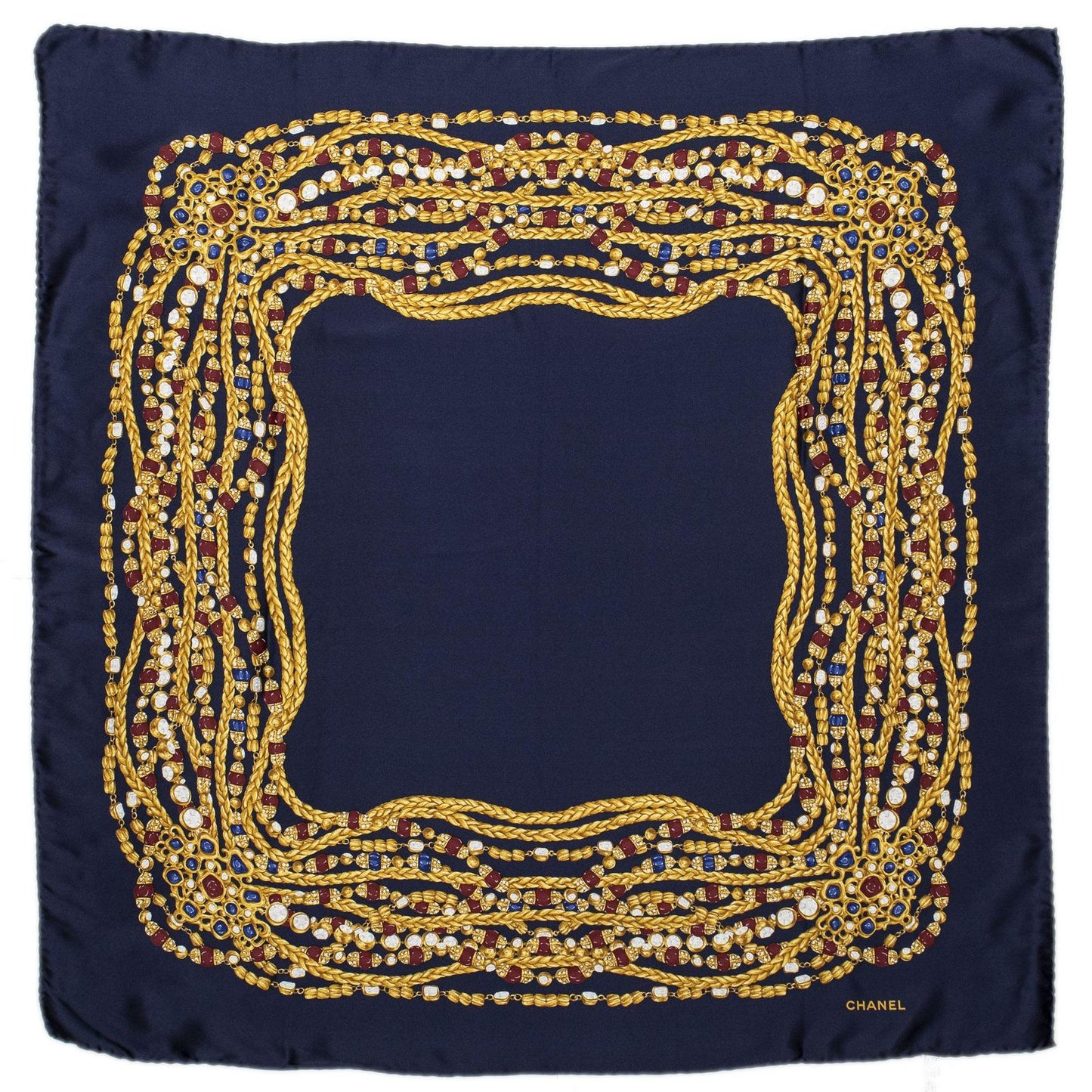 Chanel Scarf Navy Gold Silk — view 2