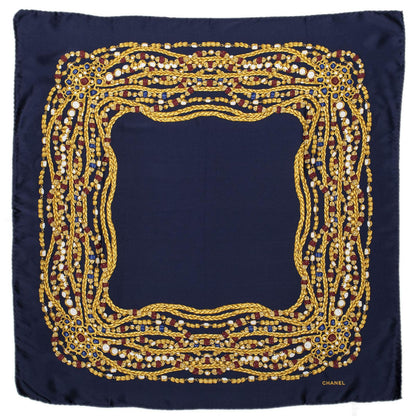 Chanel Scarf Navy Gold Silk — view 2