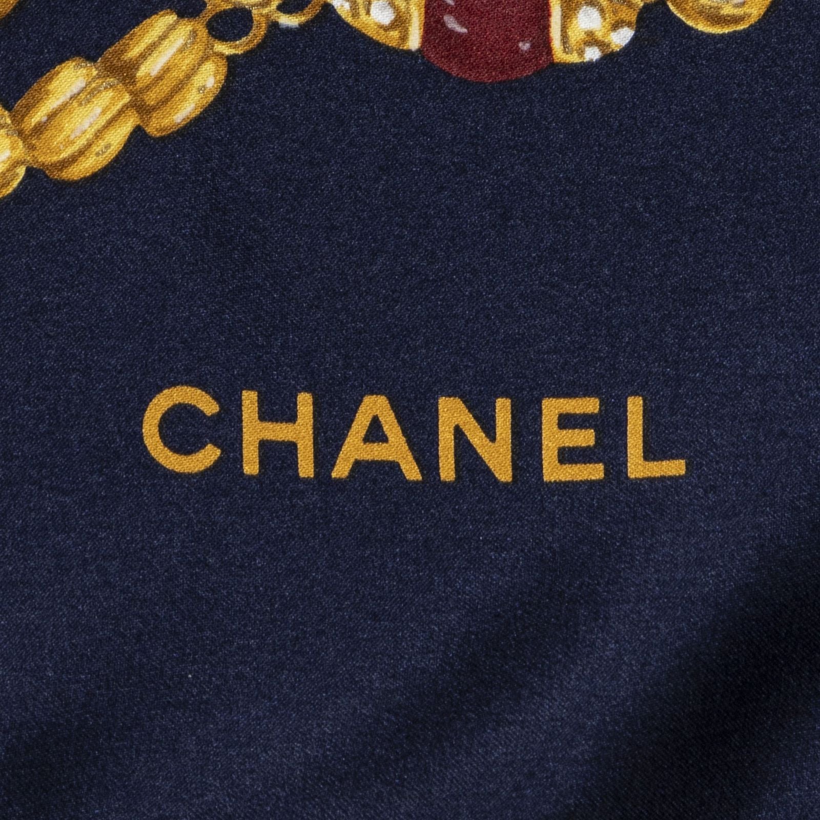 Chanel Scarf Navy Gold Silk — view 4