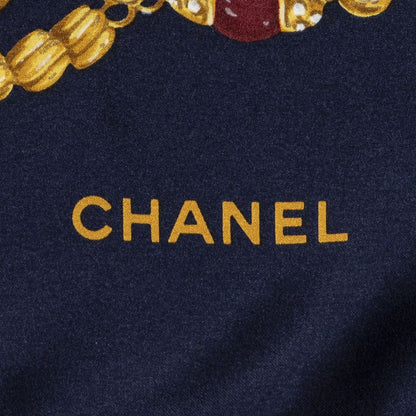 Chanel Scarf Navy Gold Silk — view 4