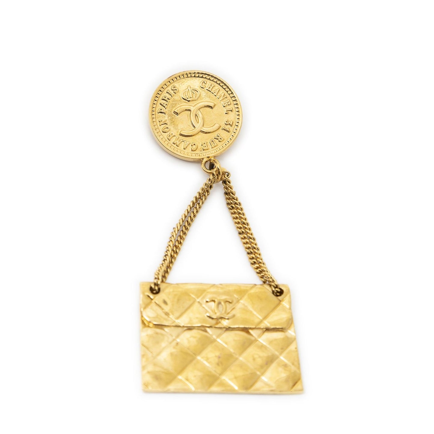 Chanel Bag Motif Brooch Pin Gold Plated