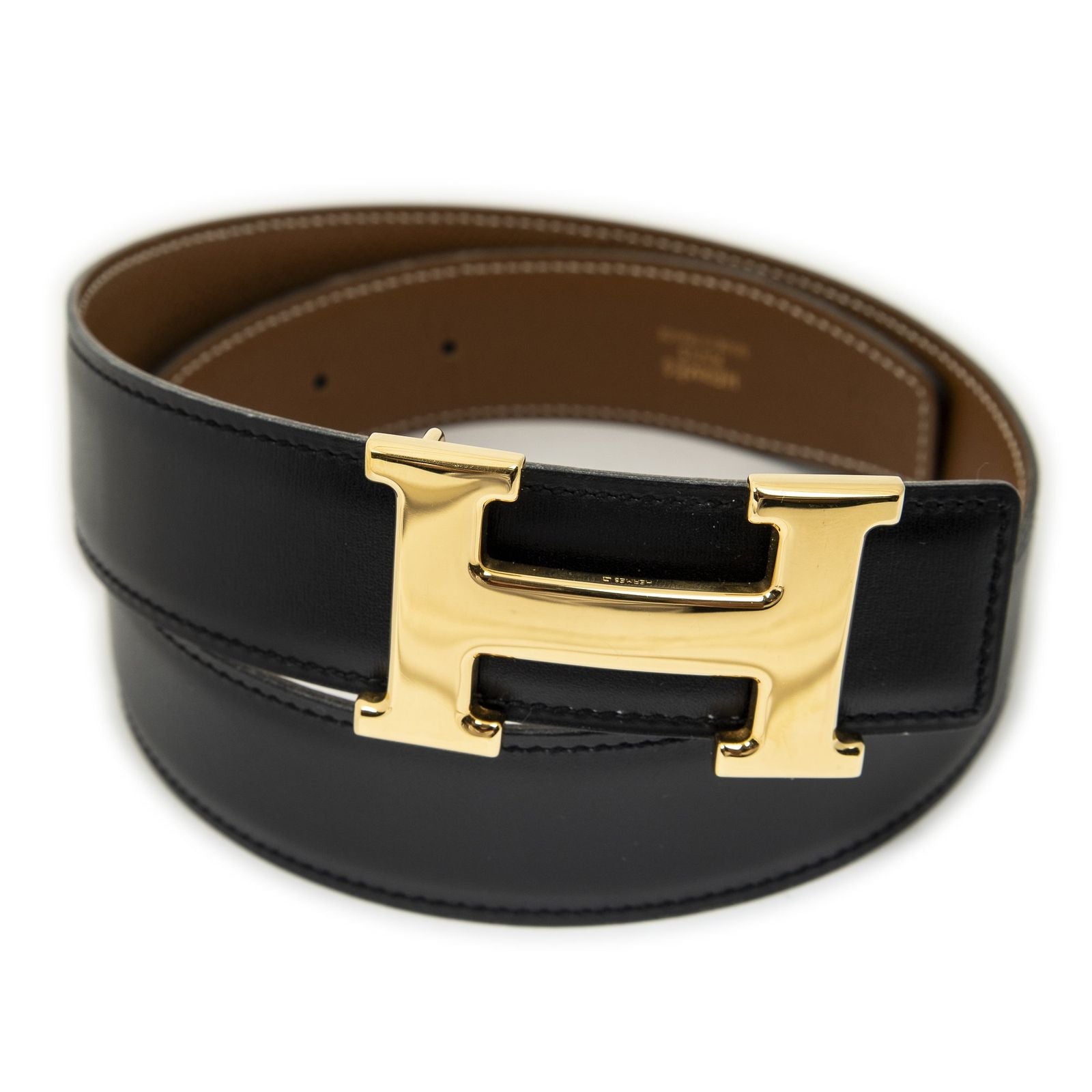 Hermes Constance Belt 32 mm Black Brown Box Leather