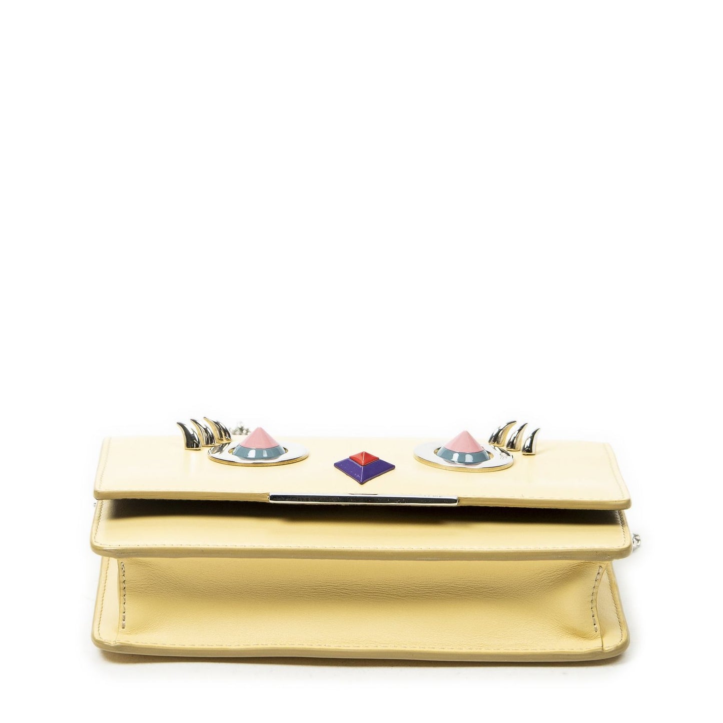 Fendi Monster Star Eyes Studded Chain Wallet Yellow Calfskin Leather — view 6