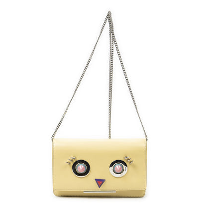 Fendi Monster Star Eyes Studded Chain Wallet Yellow Calfskin Leather