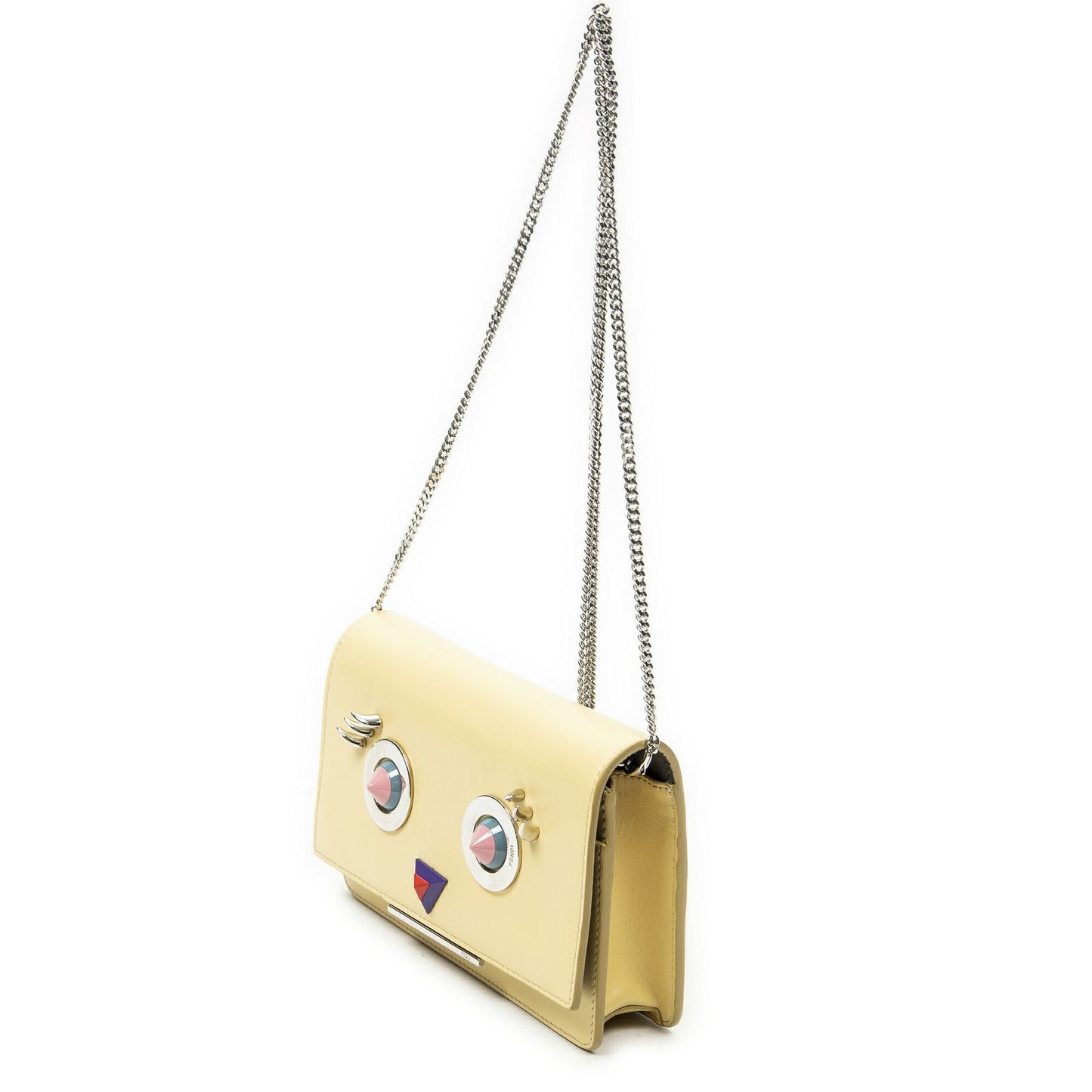 Fendi Monster Star Eyes Studded Chain Wallet Yellow Calfskin Leather — view 2