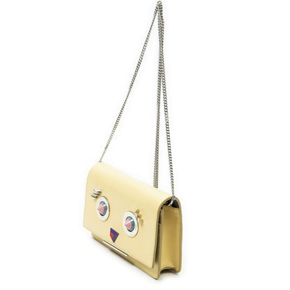 Fendi Monster Star Eyes Studded Chain Wallet Yellow Calfskin Leather — view 2