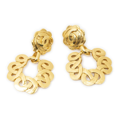 Chanel CC Twist Dangle Clip on Earrings Gold Plated