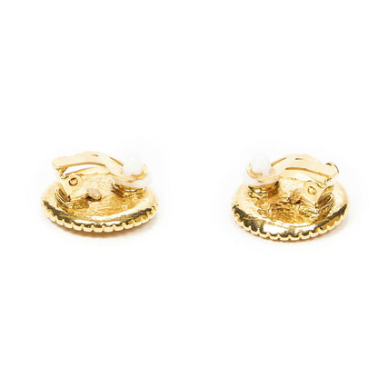 Chanel CC Logo Round Clip Type Earrings Gold Plated — view 2