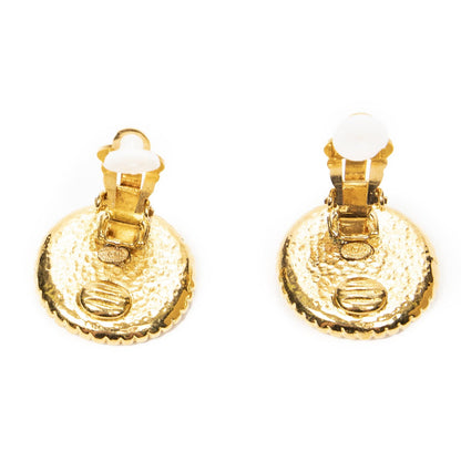 Chanel CC Logo Round Clip Type Earrings Gold Plated — view 3