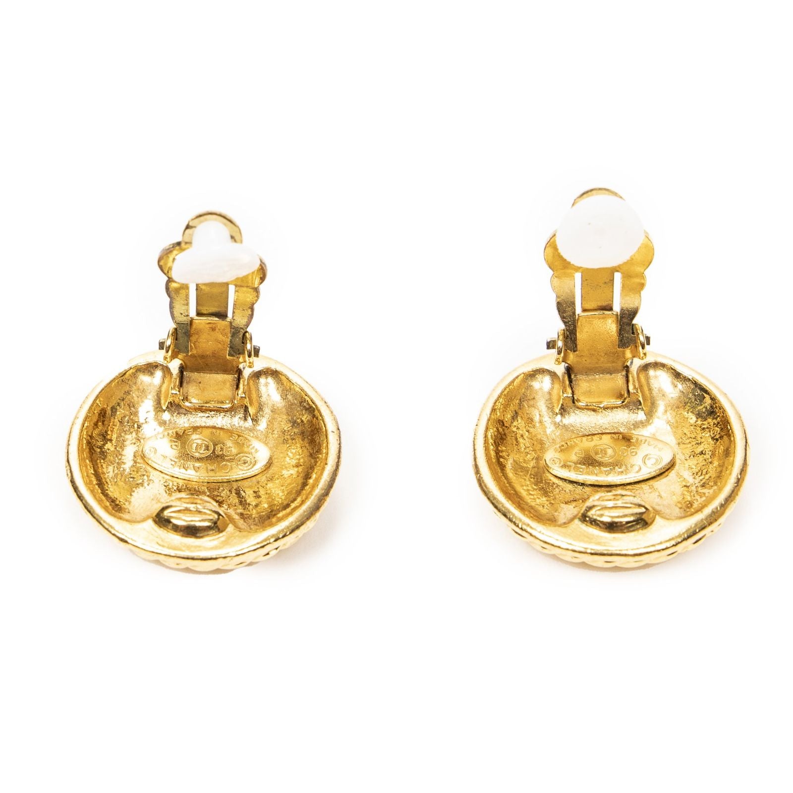Chanel CC Logo Round Clip Type Earrings Gold Plated — view 3