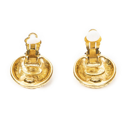 Chanel CC Logo Round Clip Type Earrings Gold Plated — view 3