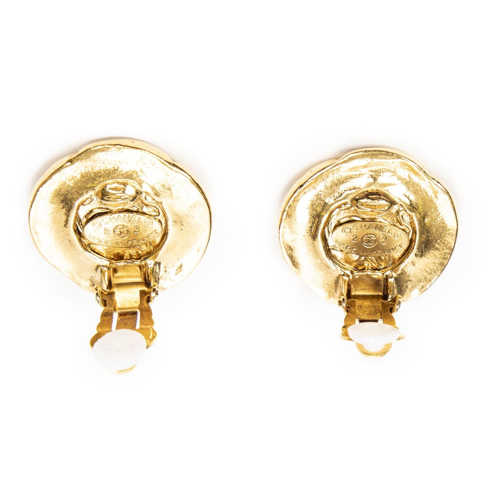 Chanel CC Logo Round Clip Type Earrings Gold Plated — view 3