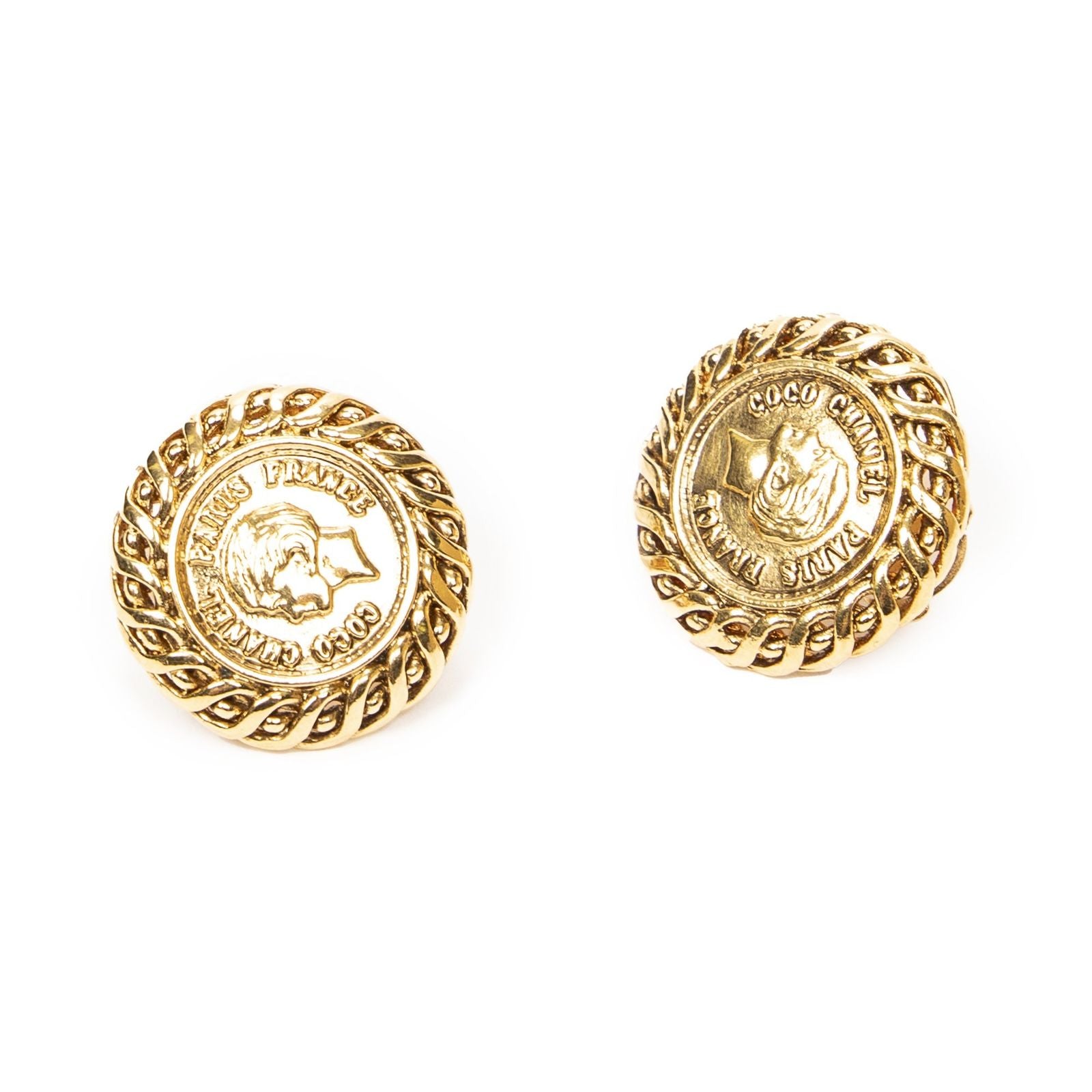 Chanel Small CC Round Clip on Earrings Gold Plated