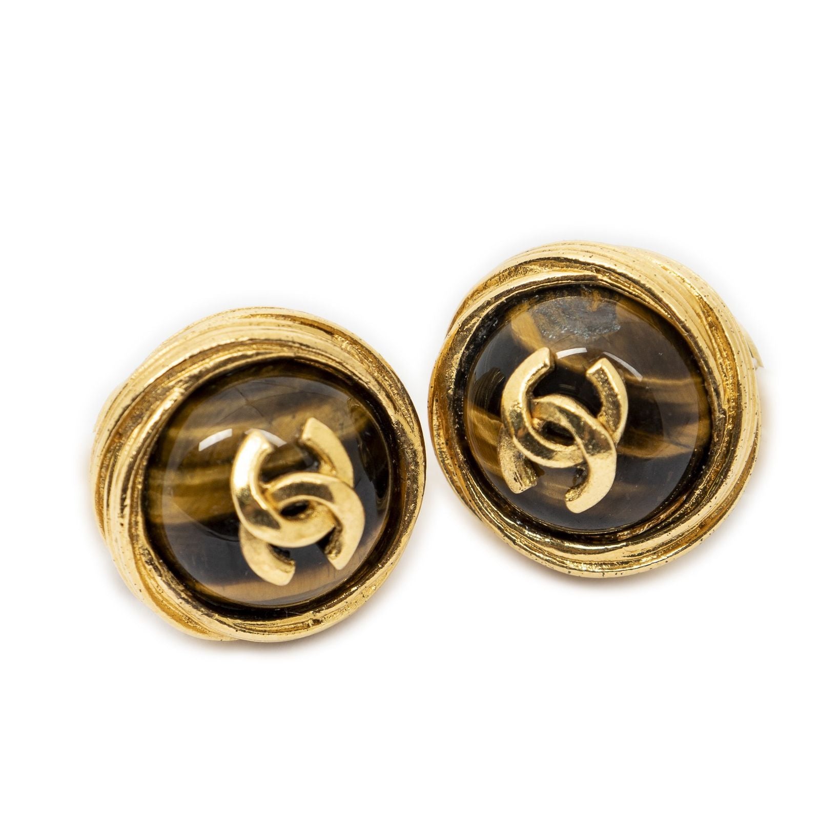 Chanel CC Logo Heart Clip Type Earrings Gold Plated