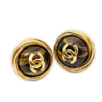 Chanel CC Logo Heart Clip Type Earrings Gold Plated