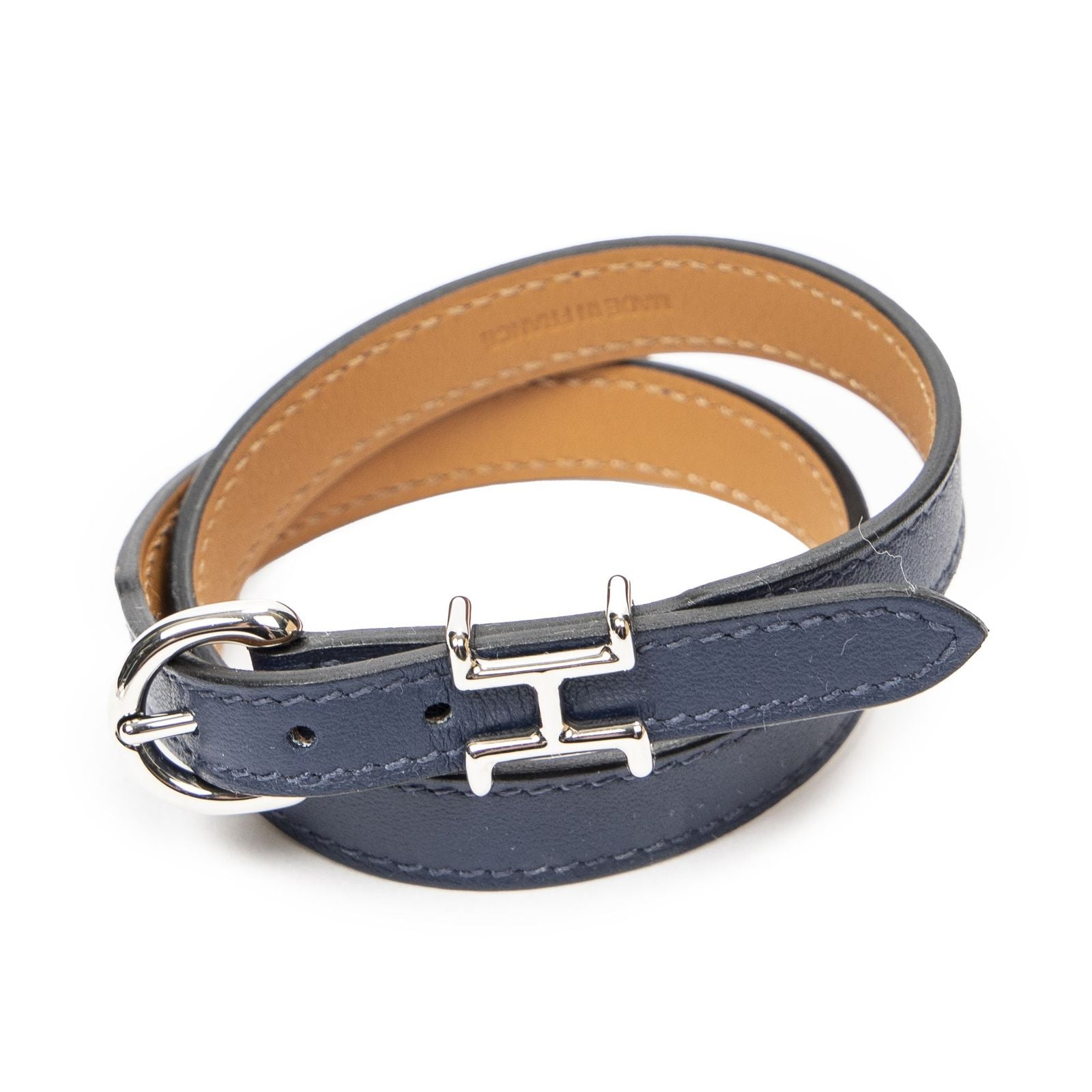 Hermes Trench Double Tour Bracelet Navy Swift Leather
