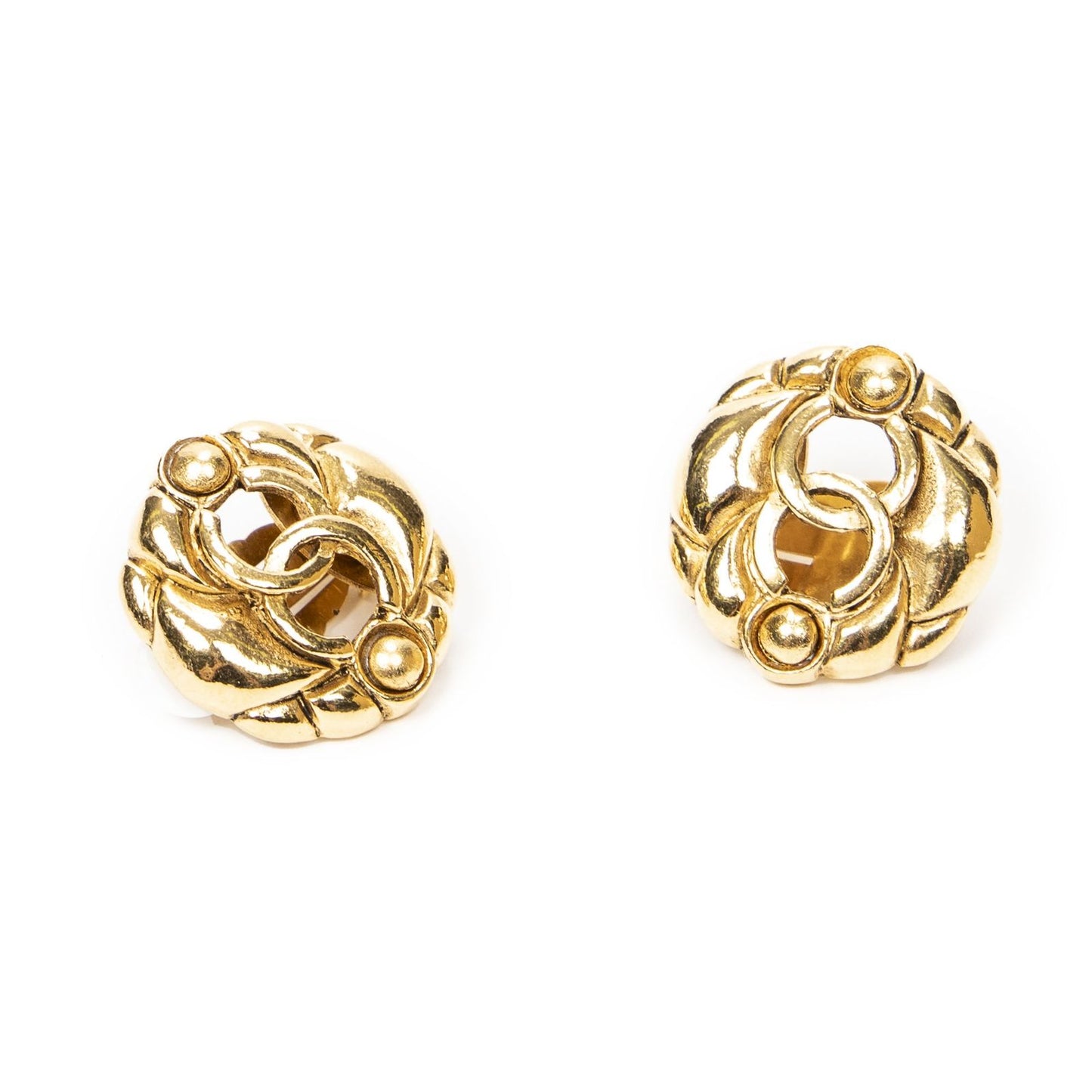 Chanel CC Logo Round Clip Type Earrings Gold Plated