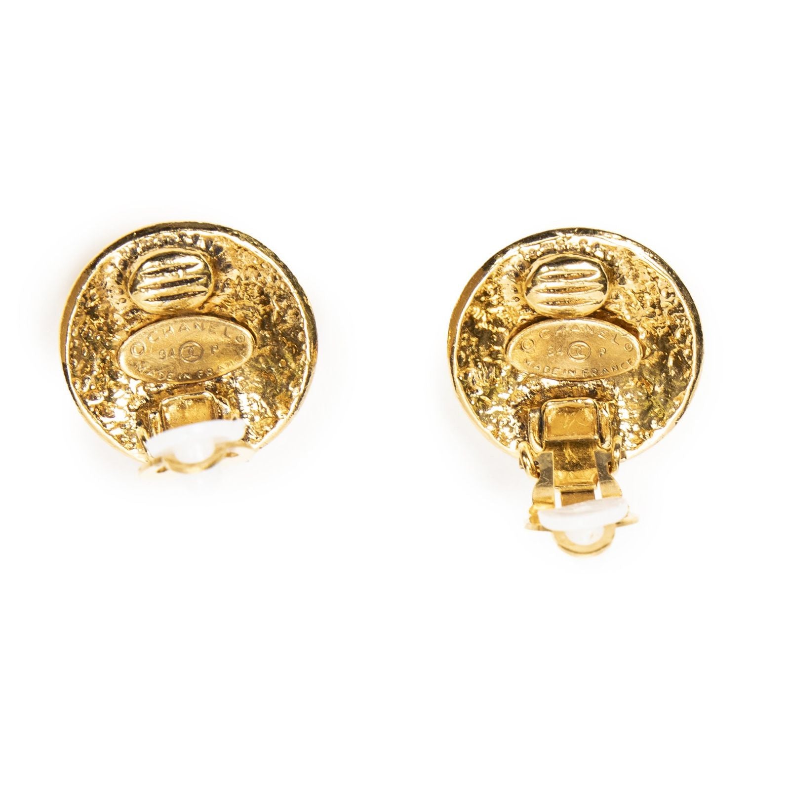 Chanel CC Logo Round Clip Type Earrings Gold Plated — view 3