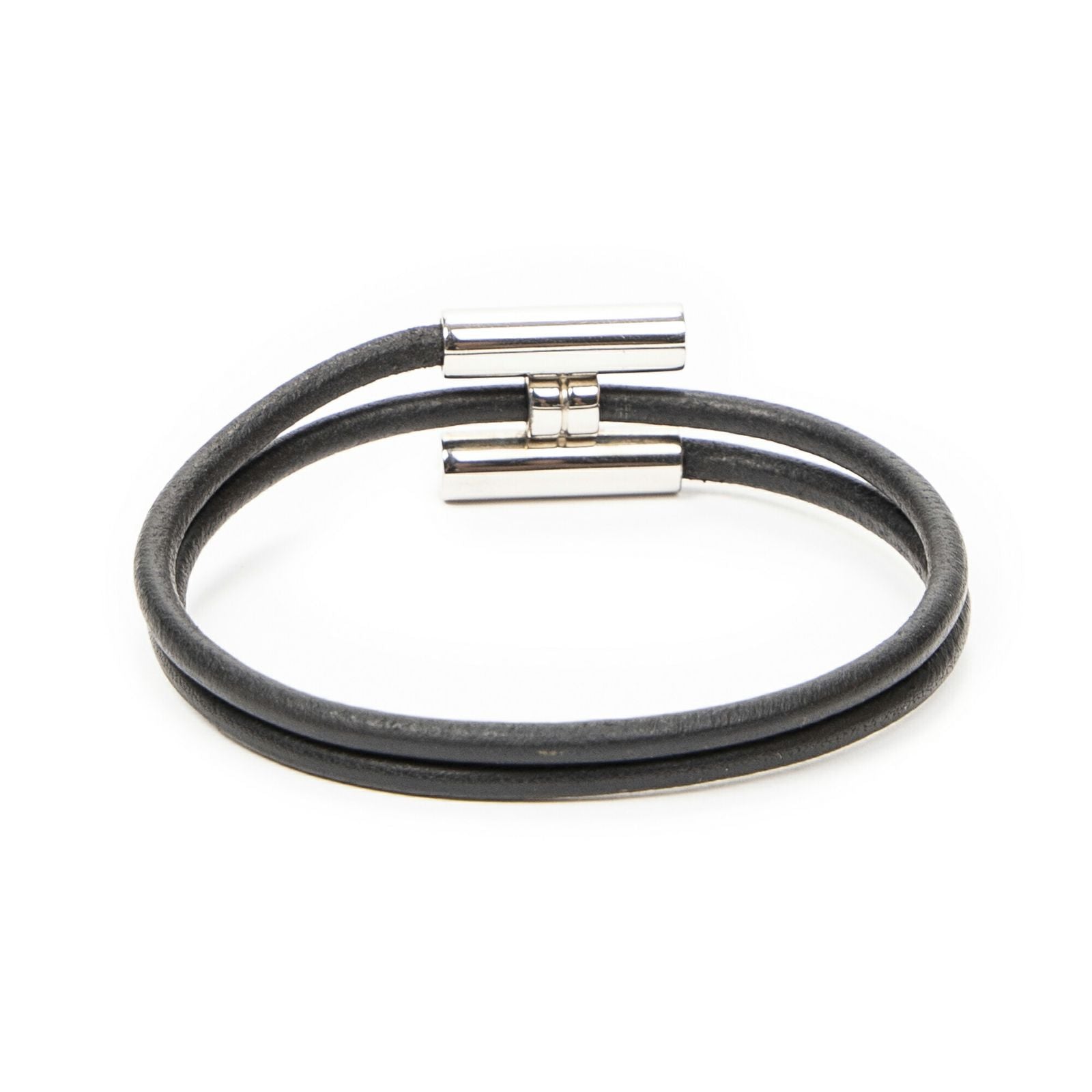Hermes Tournis Tresse Bracelet Black Calfskin Leather — view 2