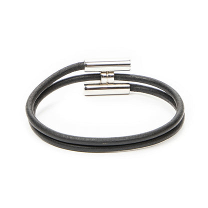 Hermes Tournis Tresse Bracelet Black Calfskin Leather — view 2