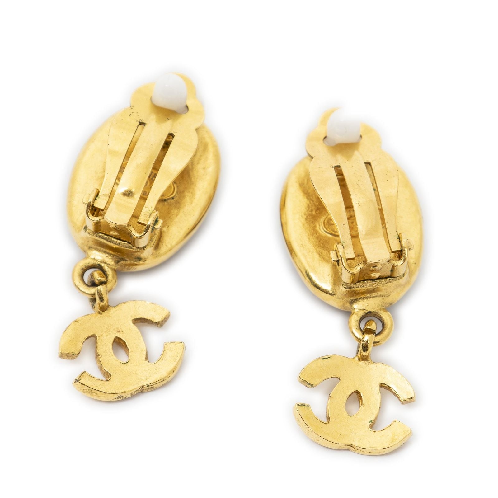 Chanel CC Gripois Dangle Clip on Earrings Gold Brown Plated — view 2