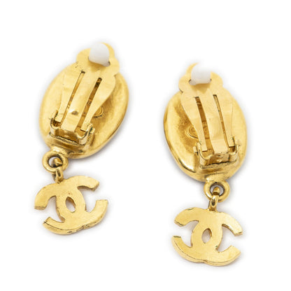 Chanel CC Gripois Dangle Clip on Earrings Gold Brown Plated — view 2