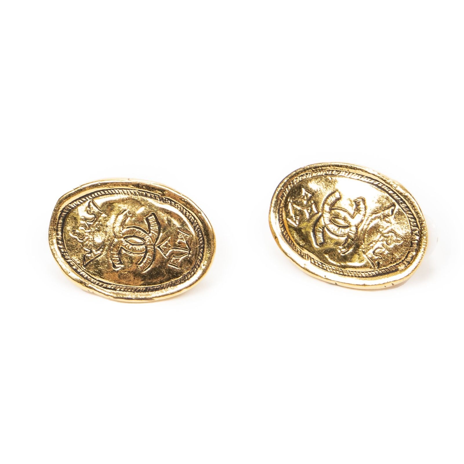 Chanel CC Oval Clip on Earrings Gold Plated