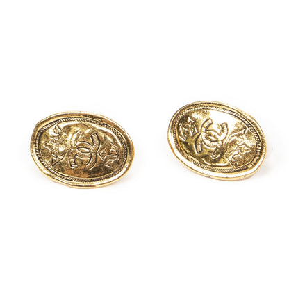 Chanel CC Oval Clip on Earrings Gold Plated