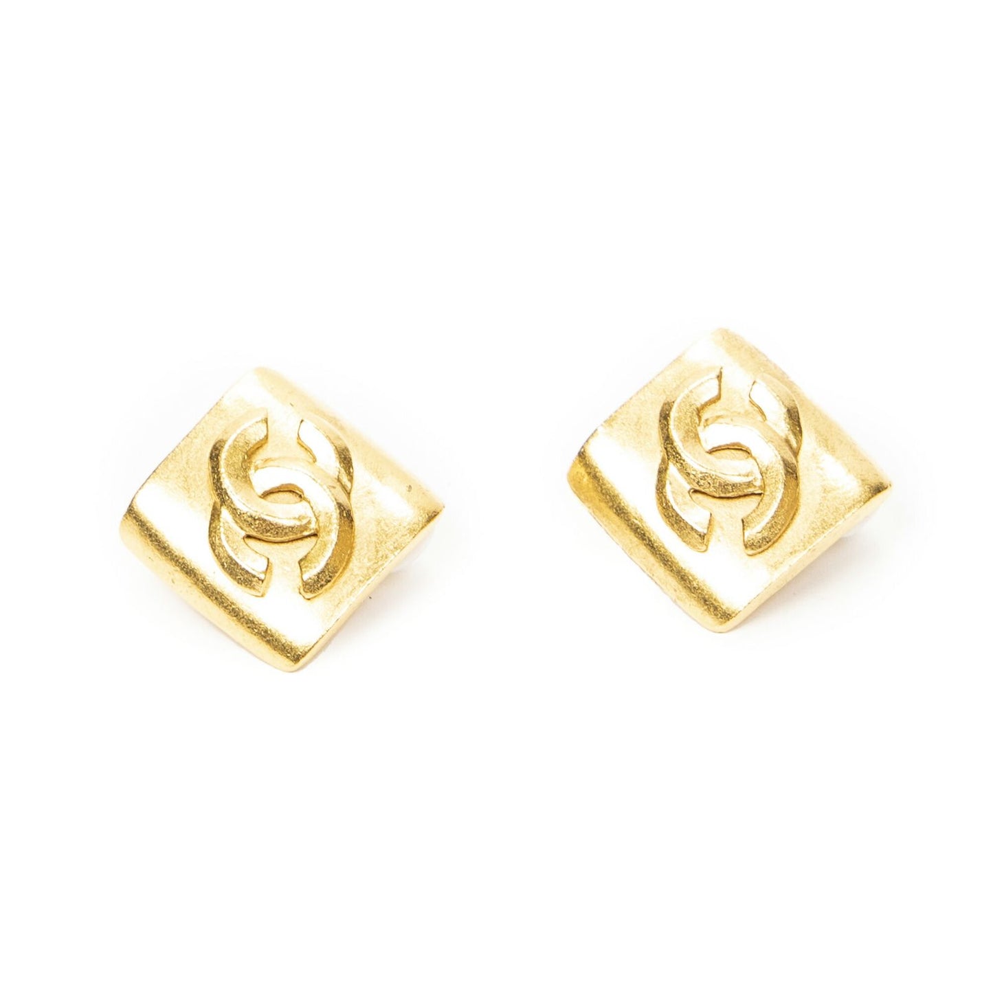 Chanel CC Diamond Clip on Earrings Gold Plated